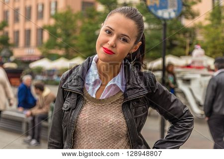 Beautiful girl traveling in the ancient town