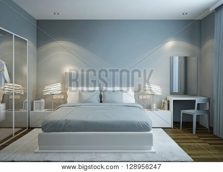 Master bedroom in scandinavian style. 3D render