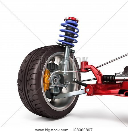 Car Suspension Separately From The Car Isolated On White 3D Illustration