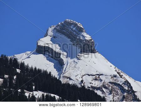 Snow capped mountain Mutteristock. Schwyz Canton Switzerland.
