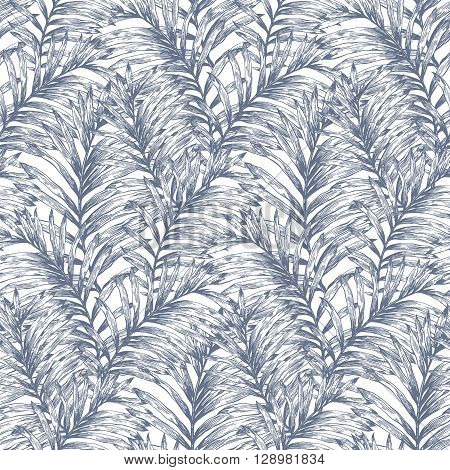 lTropical retro palm leaves vector seamless pattern. Botanical hand drawn background, wallpaper, fabric, textile, wrapping paper.