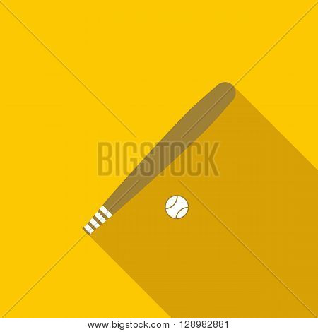 Baseball bat and ball icon in flat style on a yellow background