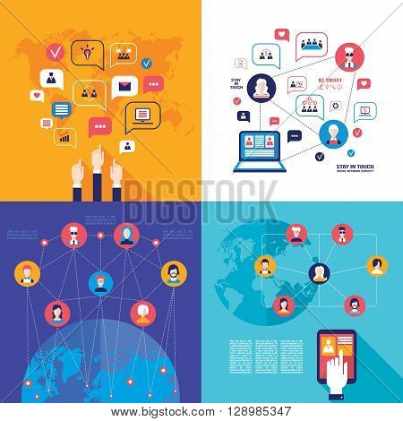 Social Network Technology Banner Set Global Communication On Web Concept Ve Ctor Illustration