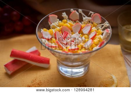 Salad with crab sticks and corn in glass
** Note: Visible grain at 100%, best at smaller sizes