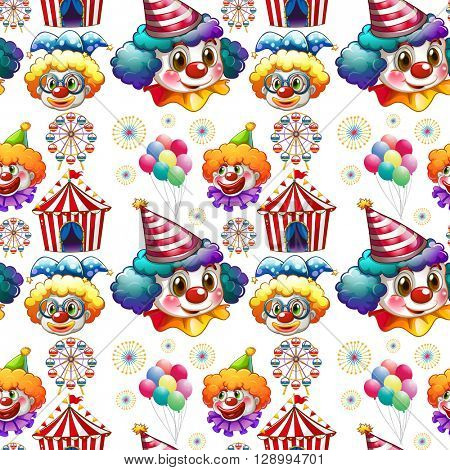 Seamless background  with clowns and circus illustration