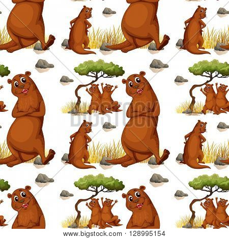Seamless background  with beaver and tree illustration