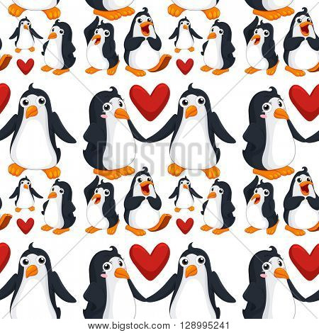 Seamless background  with penguins in love illustration