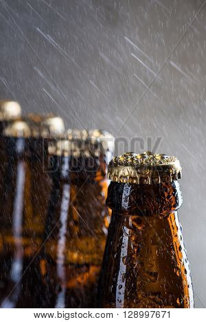 Ice Cold Beer Bottles With Drops Of Dew