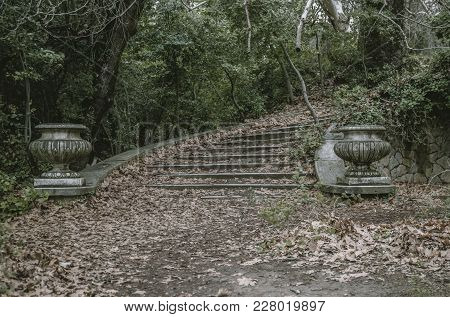 Old Abandoned Greek King Palace With Ruined Neoclassical Architecture