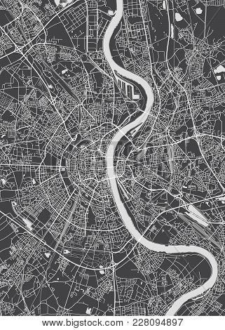Cologne City Plan, Detailed Black And White Vector Map
