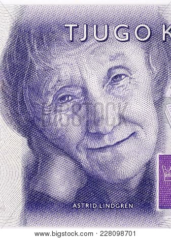 Astrid Lindgren Portrait From Swedish Money - Kronor