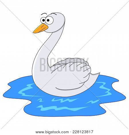 Cute Cartoon Swan. Vector Illustration. Smiling Swan. Vector Bird
