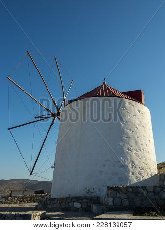 Α Close-up Of A Windmill In The Country Of Astypalaia