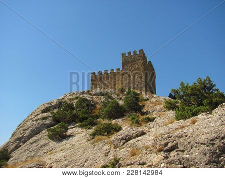 Overhead View On Part Of Genoa Fortress At The Mountaine, Crimea, Sudack