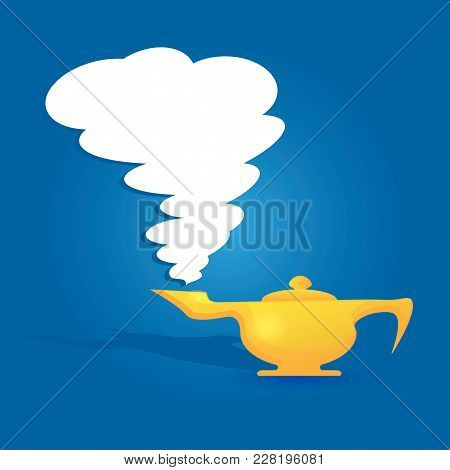 Aladin Lamp On A Blue Background, Flat Image