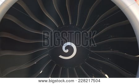 Jet Engine Rotor Blades Rotating - Airplane In Airplane, Telephoto