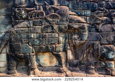 Beautiful View Of Terrace Of The Elephants In Angkor Thom In Cambodia