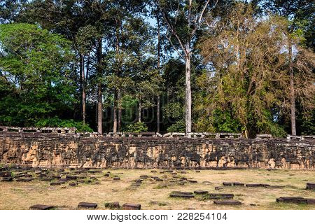 Beautiful View Of Terrace Of The Elephants In Angkor Thom In Cambodia