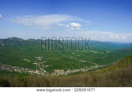 The View From The Markotkh Mountain Range To The Valley Of The River Derby Village Derbienko And Bea
