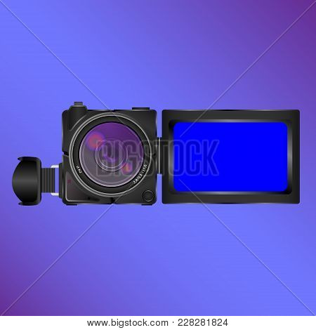 Realistic  Video Camera On A Violet Background