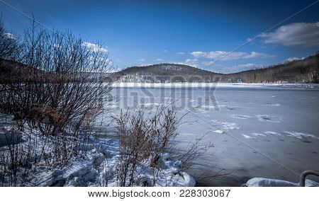 A Beautiful Winter Shot Of A Frozen Lake The Day Arter A Snow Storm