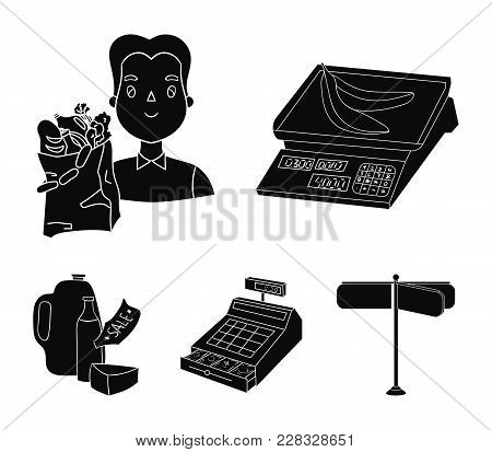 Package, Scales, Banana, Fruit .supermarket Set Collection Icons In Black Style Vector Symbol Stock 