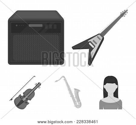 Electric Guitar, Loudspeaker, Saxophone, Violin.music Instruments Set Collection Icons In Monochrome