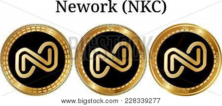 Set Of Physical Golden Coin Nework (nkc), Digital Cryptocurrency. Nework (nkc) Icon Set. Vector Illu