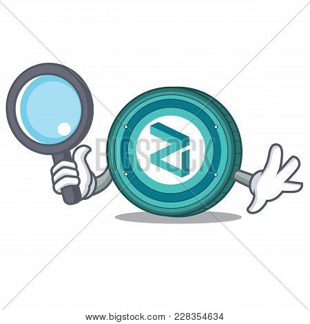 Detective Zilliqa Coin Character Cartoon Vector Illustration