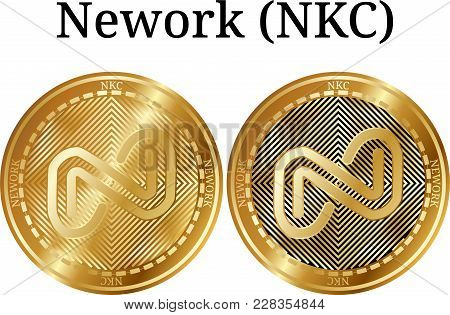 Set Of Physical Golden Coin Nework (nkc), Digital Cryptocurrency. Nework (nkc) Icon Set. Vector Illu