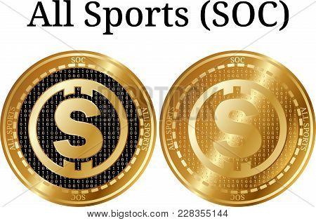 Set Of Physical Golden Coin All Sports (soc), Digital Cryptocurrency. All Sports (soc) Icon Set. Vec
