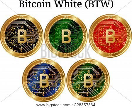 Set Of Physical Golden Coin Bitcoin White (btw), Digital Cryptocurrency. Bitcoin White (btw) Icon Se