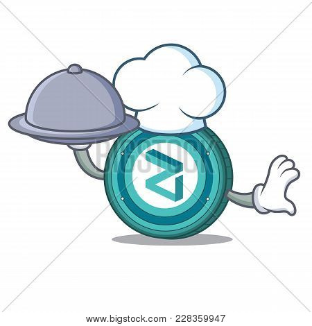Chef With Food Zilliqa Coin Macot Cartoon Vector Illustration