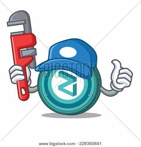 Plumber Zilliqa Coin Macot Cartoon Vector Illustration