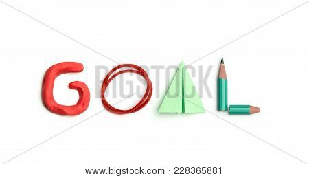 Concept Of Idea With Colorful Crumpled Paper. The Word Goal Created From Office Stationery. The Art,