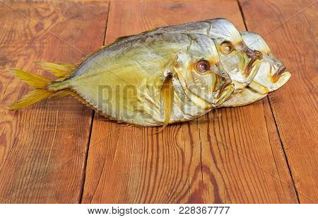 Three Smoked Selene Setapinnis, Also Known As Atlantic Moonfish Or Vomer Setapinnis, On The Old Rust