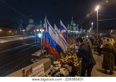 February 25, 2018, Russia, Moscow. Memorial To Boris Nemtsov In The Center Of Moscow, Bolshoy Moskov