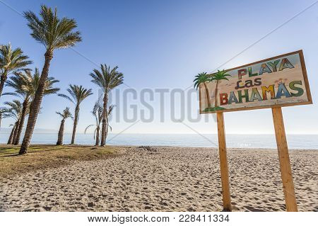 Torremolinos, Spain- January 22,2018: Mediterranean Beach View In Torremolinos,spain.