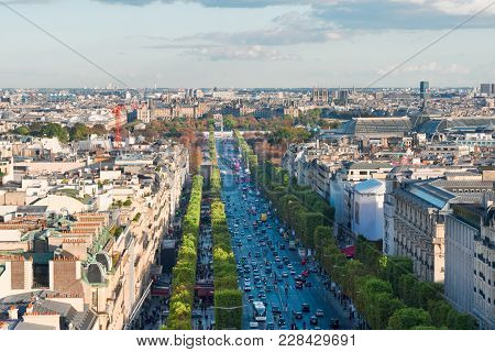 Cityscape Of Paris With Champ Elysees, Paris, France