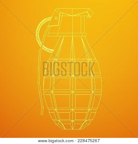 Hand Bomb Frag Grenade Wireframe Low Poly Mesh Vector Illustration