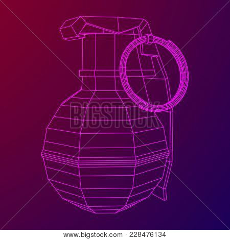 Hand Bomb Frag Grenade Wireframe Low Poly Mesh Vector Illustration