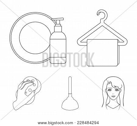 Cleaning And Maid Outline Icons In Set Collection For Design. Equipment For Cleaning Vector Symbol S