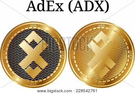 Set Of Physical Golden Coin Adex (adx), Digital Cryptocurrency. Adex (adx) Icon Set. Vector Illustra