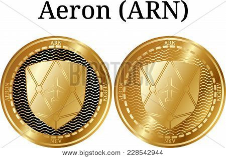 Set Of Physical Golden Coin Aeron (arn), Digital Cryptocurrency. Aeron (arn) Icon Set. Vector Illust