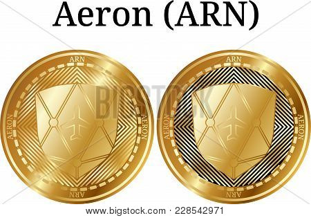 Set Of Physical Golden Coin Aeron (arn), Digital Cryptocurrency. Aeron (arn) Icon Set. Vector Illust