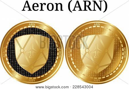 Set Of Physical Golden Coin Aeron (arn), Digital Cryptocurrency. Aeron (arn) Icon Set. Vector Illust