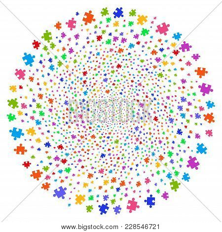 Multicolored Component Swirl Sphere. Impressive Whirlpool Designed From Random Component Items. Vect
