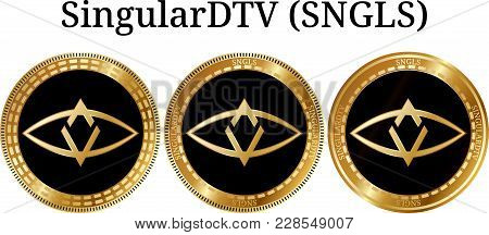 Set Of Physical Golden Coin Singulardtv (sngls), Digital Cryptocurrency. Singulardtv (sngls) Icon Se