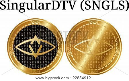 Set Of Physical Golden Coin Singulardtv (sngls), Digital Cryptocurrency. Singulardtv (sngls) Icon Se