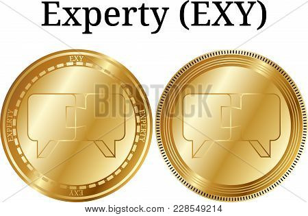 Set Of Physical Golden Coin Experty (exy), Digital Cryptocurrency. Experty (exy) Icon Set. Vector Il
